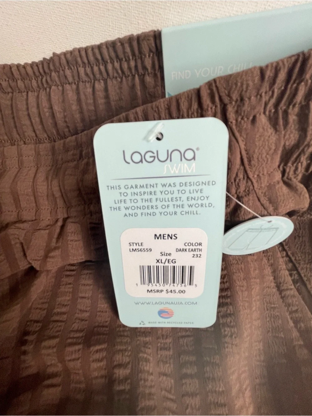 Men's Brown Textured Swim Trunks with Drawstring